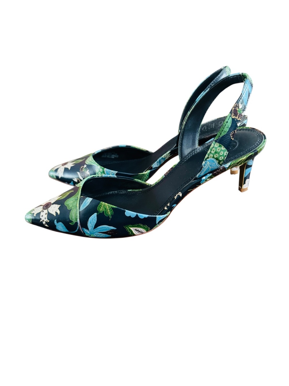Tory Burch Wisteria Navy Floral Print Nappa Leather Slingback